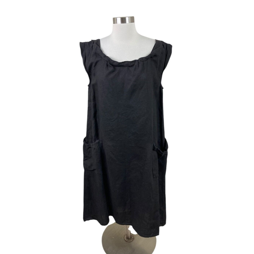 Luna Luz NEW Black Linen Shift Dress Pockets Size L Minimalist Lagnelook